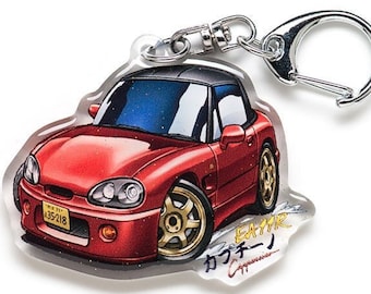 Initial D Red Suzuki Cappuccino (EA11R) Acrylic Charm Keychain Double-Sided Stage 4 Car Anime Manga Illustration Fanart Arcade Game