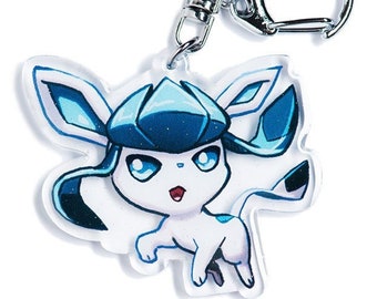 Eeveelution Glaceon Ice Acrylic Charm Keychain Double-Sided Sparkle Glitter Gamer Gift Accessory Glitter Itabag Cute Chibi Kawaii