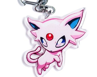 Eeveelution Espeon Acrylic Charm Keychain Sparkly Glitter Double-Sided Gamer Gift Accessory Glitter Itabag Cute Chibi Kawaii