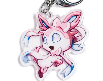 Eeveelution Sylveon Fairy Acrylic Charm Keychain Double-Sided Glittery Sparkle Gamer Gift Accessory Glitter Itabag Cute Chibi Kawaii