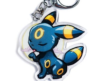 Llavero acrílico con dije de luz de luna de Umbreon de Eeveelution, accesorio de regalo para gamer de doble cara, con purpurina, estilo Itabag, lindo Chibi Kawaii