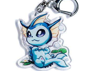 Eeveelution Vaporeon Water Acrylic Charm Keychain Double-Sided Sparkly Glittery Gamer Gift Accessory Glitter Itabag Cute Chibi Kawaii