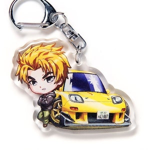 Initial D Keisuke Takahashi RX7 RX-7 FD3S Project D 4th Stage Yellow Acrylic Charm Keychain Double-Sided Manga Anime Car JDM Fanart