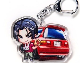 Initial D Shingo Shoji  Civic SiR EG6 Red 1st Stage Character Acrylic Charm Keychain Double-Sided Manga Anime Car JDM Fanart