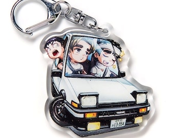 Initial D Takumi Fujiwara Iketani ItsukiToyota AE86 Trueno 1st Stage Drift Acrylic Charm Keychain Double-Sided Manga Anime Car JDM Fanart