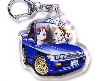 Initial D Mako & Sayuki  S13 Sil80 SilEighty Drift Impact Blue Acrylic Charm Keychain Double-Sided Manga Anime Car JDM Fanart