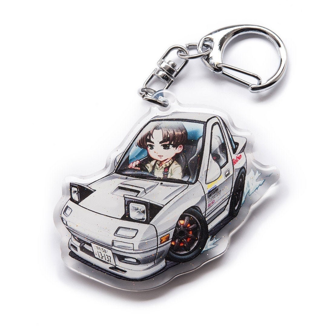 Initial D Ryosuke Takahashi RX7 RX-7 FC3S Redsuns 2nd Stage White Character Drift Acrylic Charm Keychain Manga Anime Car JDM Fanart