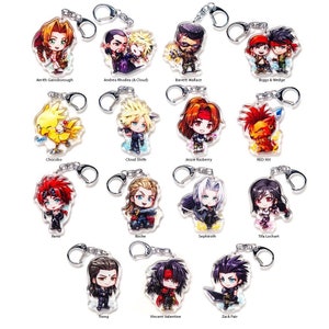 FF7 Remake Keychain Set Final Fantasy Cloud Aerith Sephiroth Zack Fair Tifa Reno Tseng Roche Jessie Rasberry Biggs Wedge Barrett Chocobo