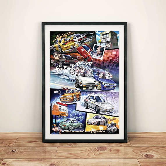 Initial D Stage 1 Manga Styled Car Poster S13 AE86 Silvia Trueno