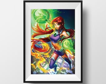 Teen Titans Starfire Poster Print Cartoon TV Animation Anime Wall Art Room Decor Decoration Super Hero Valentines Gift for Her Him Teen