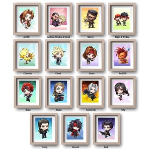 FF7 Remake Personnage Chibi mignon Mini impressions Liste principale de la taille d'une carte postale de 15 pièces RPG inspiré du jeu Fan Art Illustration Décoration de la maison