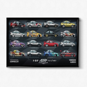 AE86 collection passé et présent affiche impression initiale D initialeD corolle Keiichi Tsuchiya Drift King Katsuhiro Ueo FormulaD D1GP