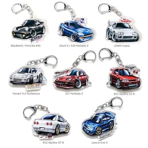 Wangan Midnight Cars DevilZ S30 Datsun Z 930 911 Supra Testarossa Z31 FairladyZ R33 R32 Skyline Lancer Evo5 acryl sleutelhanger Master Listing