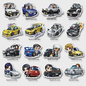 Initial D Character & Cars Cute Chibi Vinyl Stickers AE86 Trueno RX7 Skyline GTR EG6 Civic Lancer EVO 240SX Silvia Anime Manga image 2