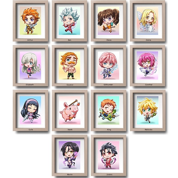 Seven Deadly Sin Cute Chibi Character Mini Prints Postcard Sized  14 Piece Set Anime Manga Inspired Fan Art Illustration Home Decoration