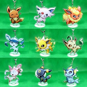 Eeveelutions Eevee 4" acryl standaard met basis Master Listing met sleutelhanger D-sluiting dubbelzijdig cadeauaccessoire