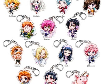 7 Deadly Sins Cute Chibi Character Acrylic Charm Keychain Seven Anime Sparkle Glittery Set Accessory Itabag Fanart Drawing