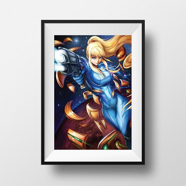 Metroid Poster Samus Aran Zero Suit Print Anime Manga Gaming Illustration Art Fanart Wall Decor Valentines Gift for Her for Him for Teen