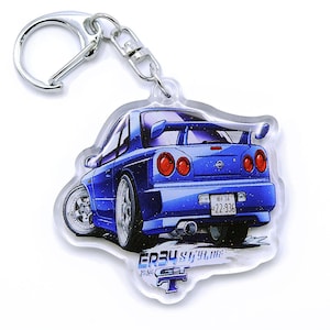 Initial D  Skyline GTT R34 ER34 E34 2Door Blue Acrylic Charm Keychain Double-Sided 4th Stage Car Anime Manga Illustration Fanart