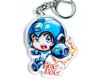 Mega Blue Bomber Acrylic Charm Keychain Retro Gamer Double-Sided Anime Manga Gift Itabag Cute Chibi Kawaii