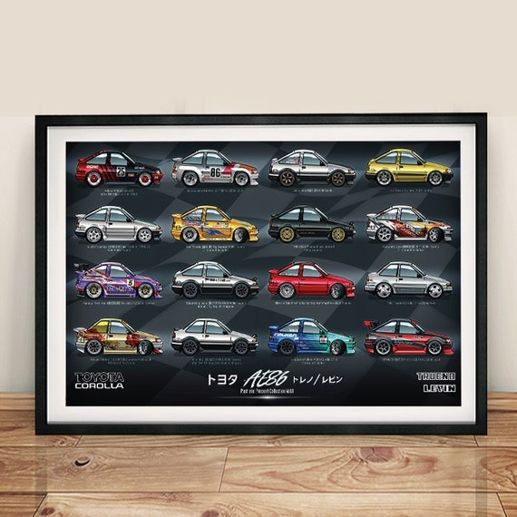 AE86 Past & Present Collection Poster Print Initial D Initiald