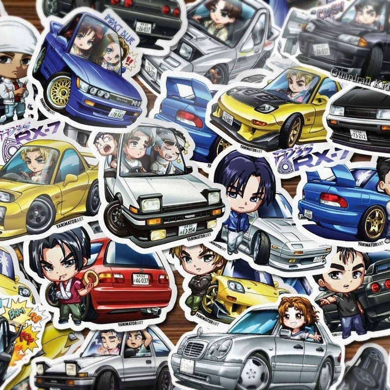 Initial D Character & Cars Cute Chibi Vinyl Stickers AE86 Trueno RX7 Skyline GTR EG6 Civic Lancer EVO 240SX Silvia Anime Manga image 1