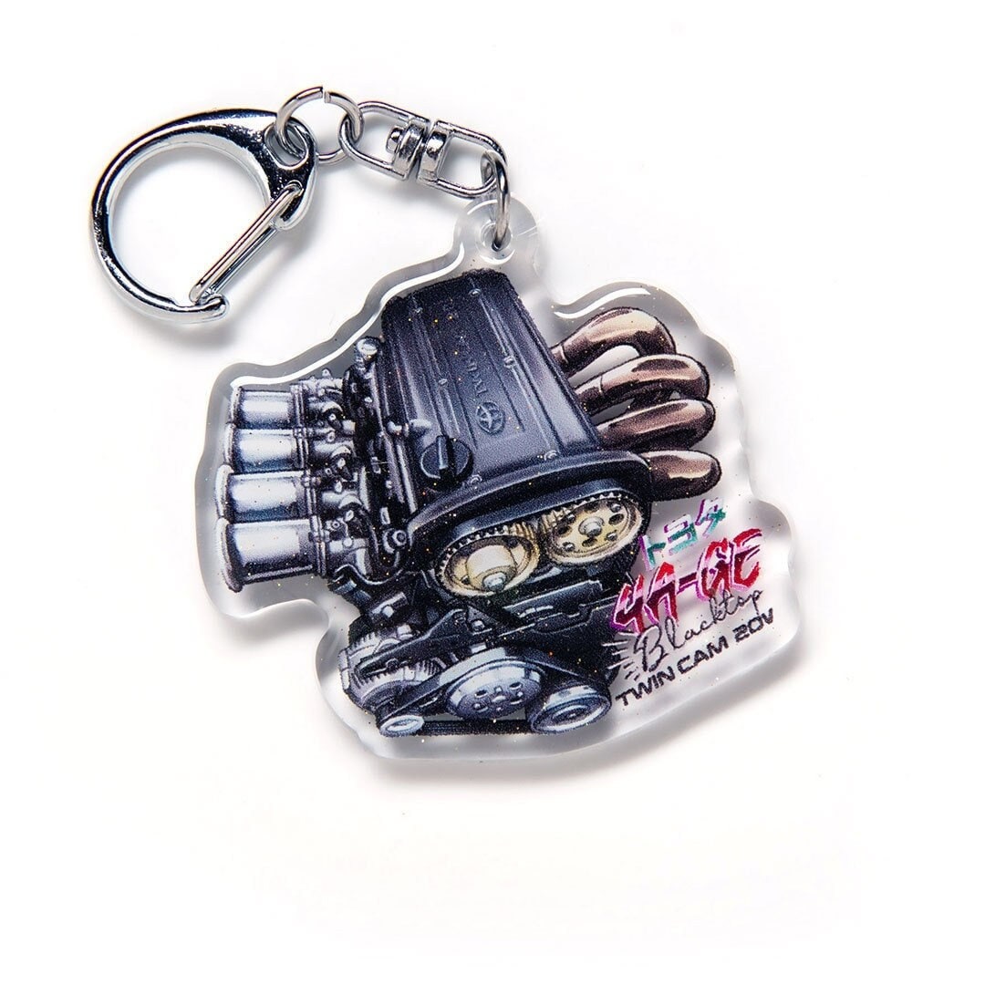 Blacktop 4AGE 4A-GE 20v Engine ITB AE86 AE92 AE101 AE111 Corolla Gts Trueno Acrylic Charm Keychain Double-Sided Anime Car JDM Fanart