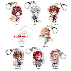 Kingdom Hearts acryl sleutelhanger Master List Sora Riku Kairi Axel Roxas Aqua Ventus Ita Bag videospel jrpg fanart chibi kunst cadeau voor gamer