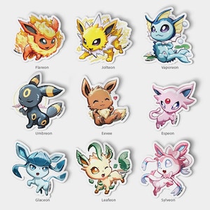 Eeveelutions Cute Chibi Vinyl Sticker Decal Laptop Window Car Bumper Decals Eevee Flareon Espeon Leafeon Jolteon Umbreon Vaporeon Shiny