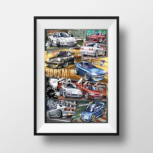 Wangan Midnight Manga Styled Car Poster Print Wall Art Fanart Decor Anime Digital Illustration
