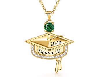 Personalized Graduation Necklace 2026, Custom Name Cap Necklace, Birthstone Graduation Gift for Her, Class of 2026 Jewelry, Senior Gift