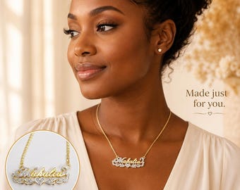 Double Gold Plated Heart Pendant Personalized Necklace