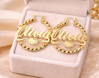 Personalized Hello Kitty or (Any Character) Gold Hoop Earrings: Gold Plated Stainless Steel Jewelry