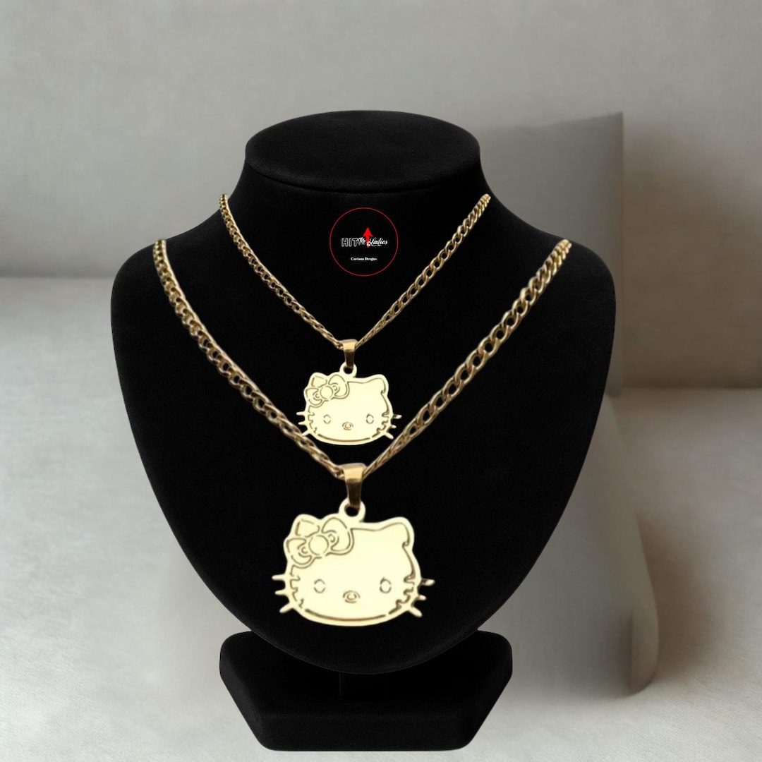 Hello Kitty Necklace: 14K Gold-plated Heart Pendant, Custom Name for Women/girls - Etsy