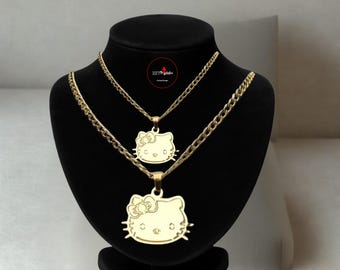 Collar de Hello Kitty: colgante de corazón chapado en oro de 14 quilates con nombre personalizado para mujer o niña.
