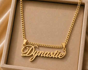 Personalized Name Necklace | Custom Gold Name Plate Necklace | 18K Gold Plated Stainless Steel | Silver or Rose Gold Gift for Women/Girls