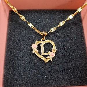 Heart With Flower Print Initial A-Z Pendant Necklace
