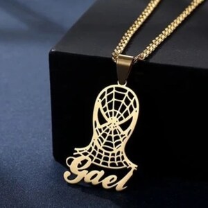 Swing into Style with Our Custom 18k Gold-Plated Spider-Man Pendant Personalized Name Necklace!