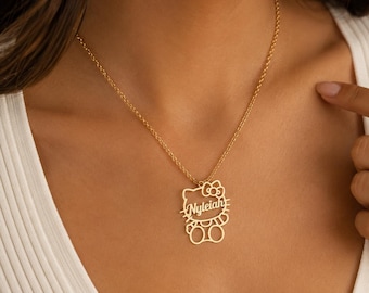 Personalized Hello Kitty Name Necklace | Custom Hello Kitty Necklace with Name | Jewelry Gift for Girls Women
