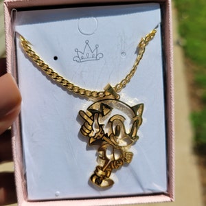 Speed into Style with Our Custom 18k Gold-Plated Sonic Pendant Personalized Name Necklace!
