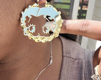 Betty Boop Gold Plated Hoop Earrings: Stainless Steel Cartoon Jewelry