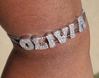 Double Layered CZ Bubble letter(s) Pendant Personalized Bracelet