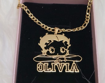 Betty Boop 18k Gold Plated Personalized Pendant Necklace