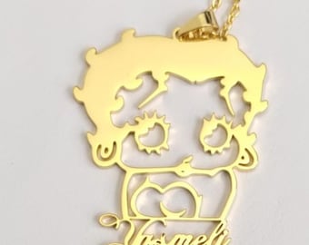 Betty Boop 18k Gold Plated Personalized Pendant Necklace
