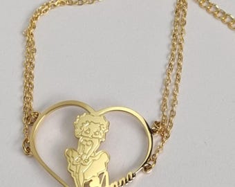 Betty Boop Personalized Double Layered Heart Pendant Bracelet