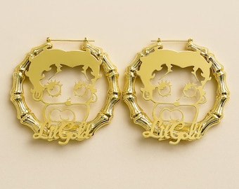 Gold Plated Betty Boop Hoop Earrings: Stainless Steel Cartoon Jewelry