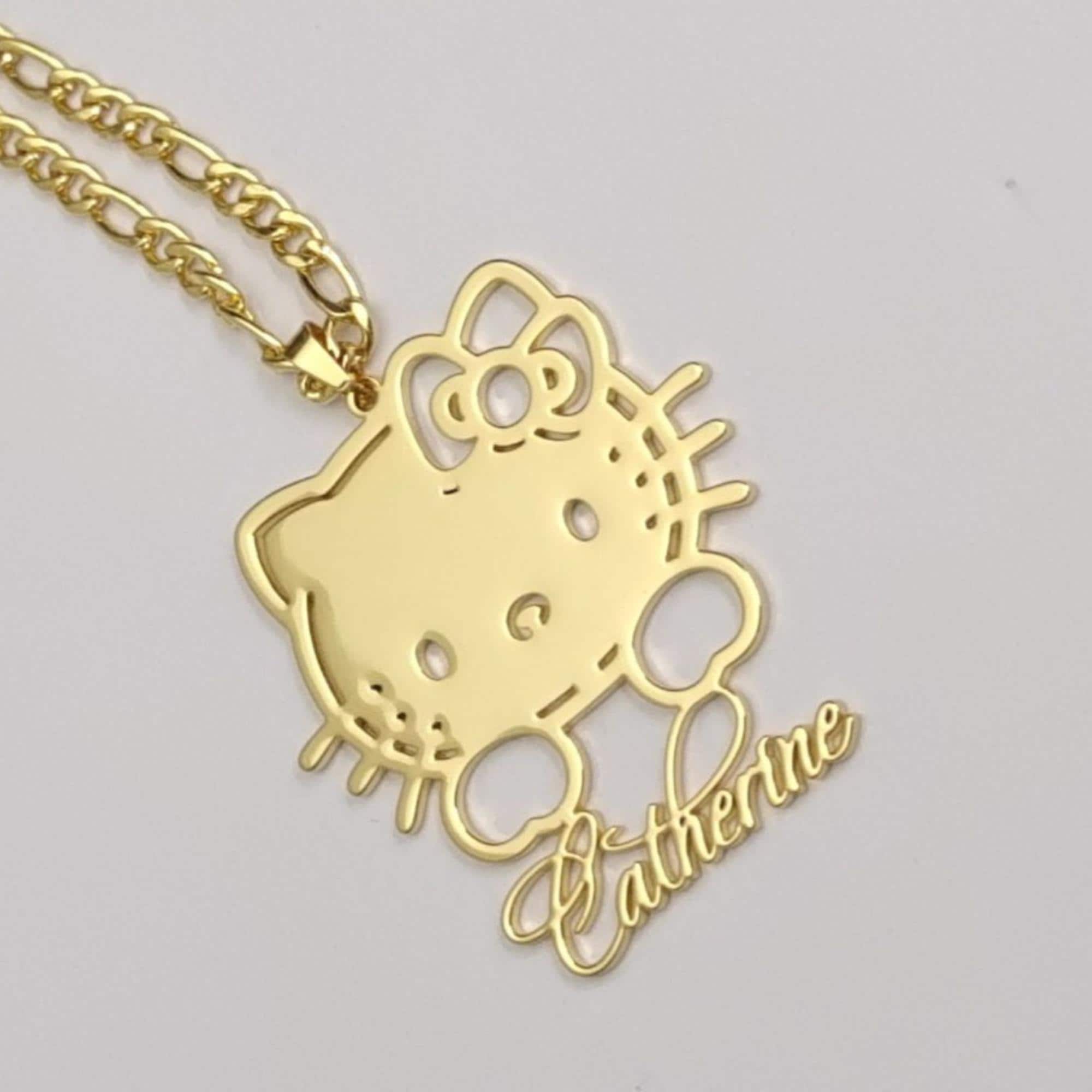 Collier Hello Kitty Pendentif Plaque Or Rose - Chaîne 46-50 Cm - Neuf