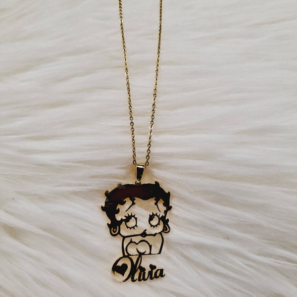 Betty Boop 18k Gold Plated Personalized Pendant Necklace