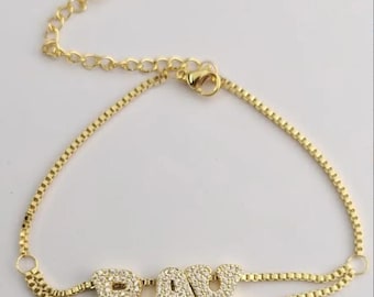 Double Layered CZ Bubble letter(s) Pendant Personalized Bracelet with Clasp for Women