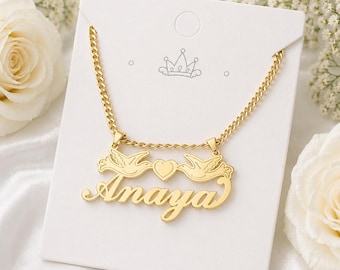 Personalized Doves Heart Pendant Necklace